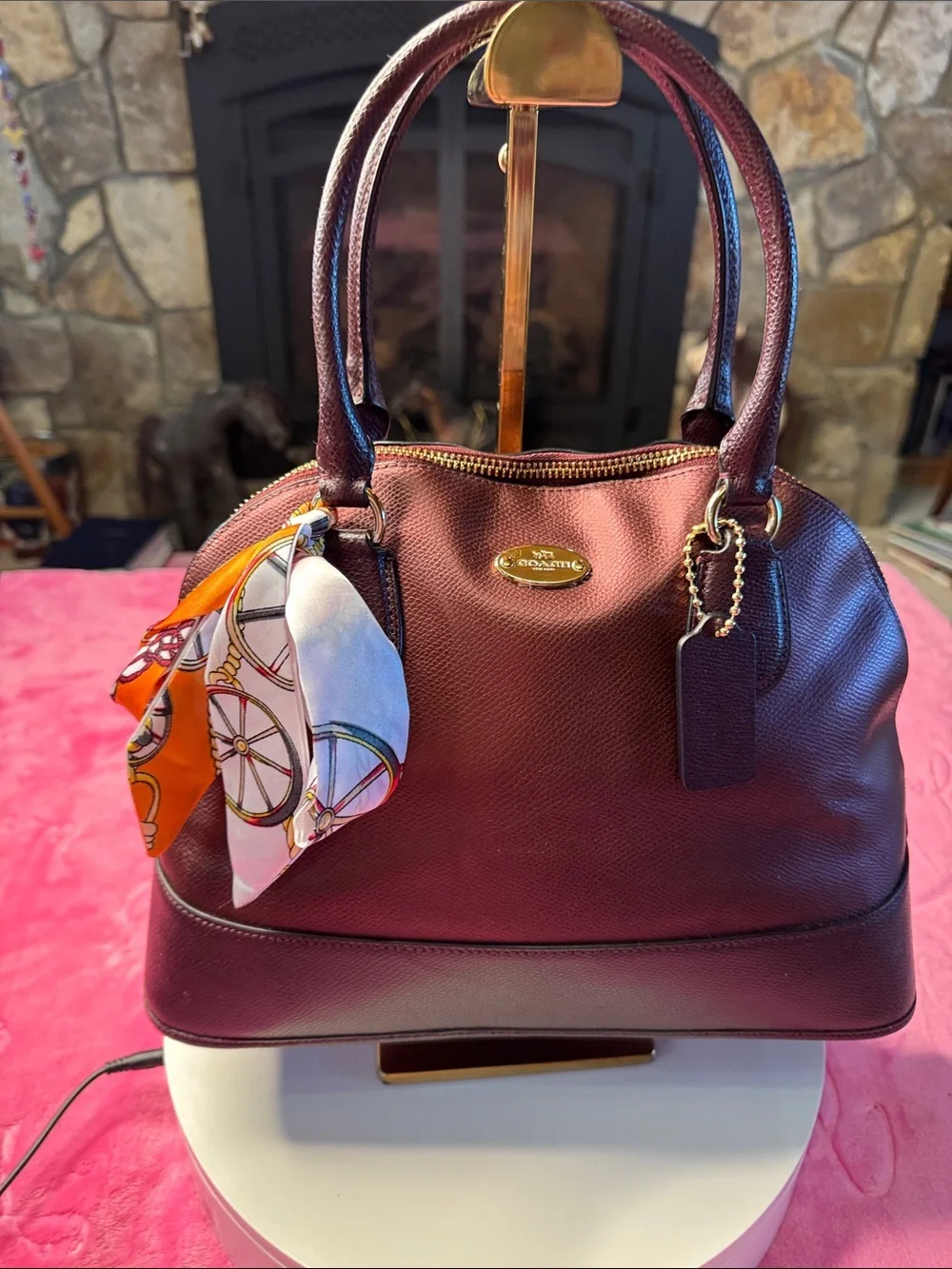 Coach Metallic Purple Pebbled Dome Satchel Gold Chain Strap Excellent
